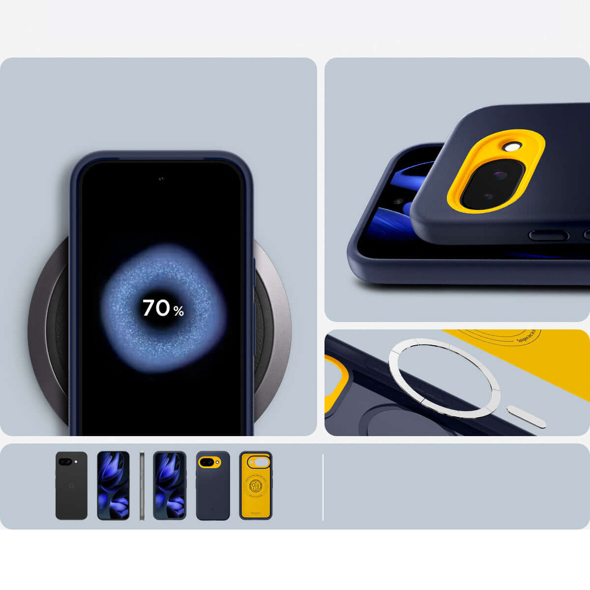 Handyhülle für Google Pixel 9a, Spigen Nano Pop Mag mit MagSafe, Dunkelblau-Gelb