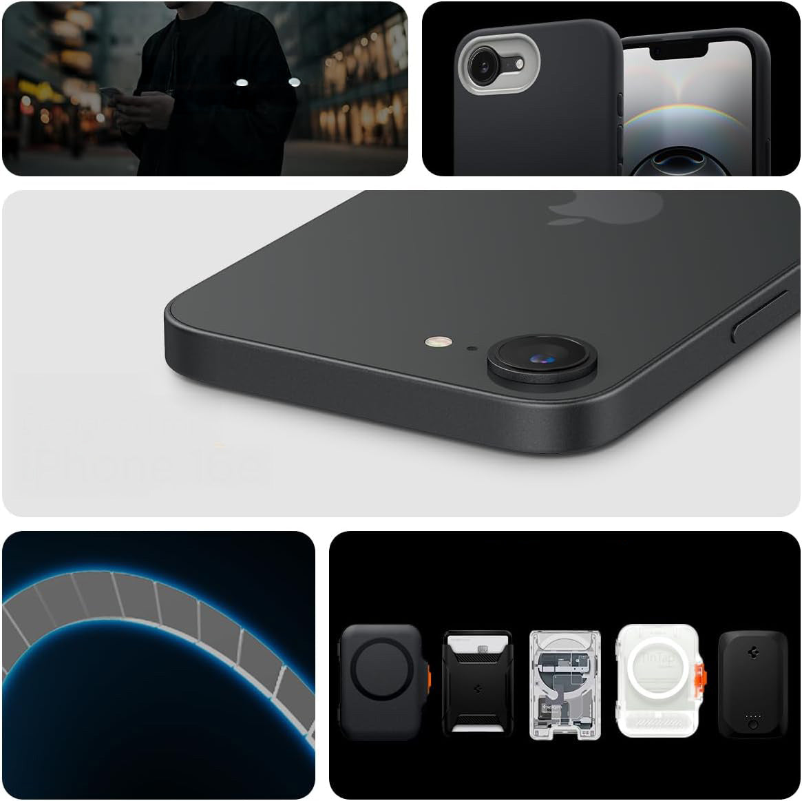 Handyhülle für iPhone 17e / 16e, Spigen Nano Pop Mag mit MagSafe, Schwarz-Grau