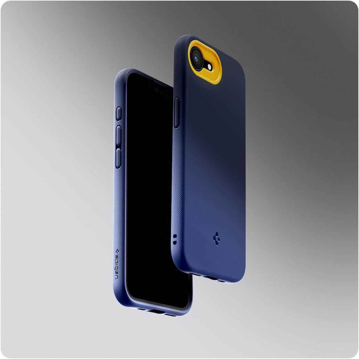 Handyhülle für iPhone 17e / 16e, Spigen Nano Pop Mag mit MagSafe, Dunkelblau und Gelb