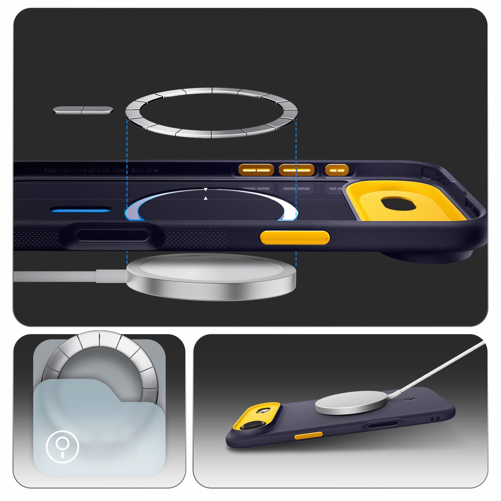 Handyhülle für iPhone Air, Spigen Nano Pop Mag mit MagSafe, Dunkelblau und Gelb