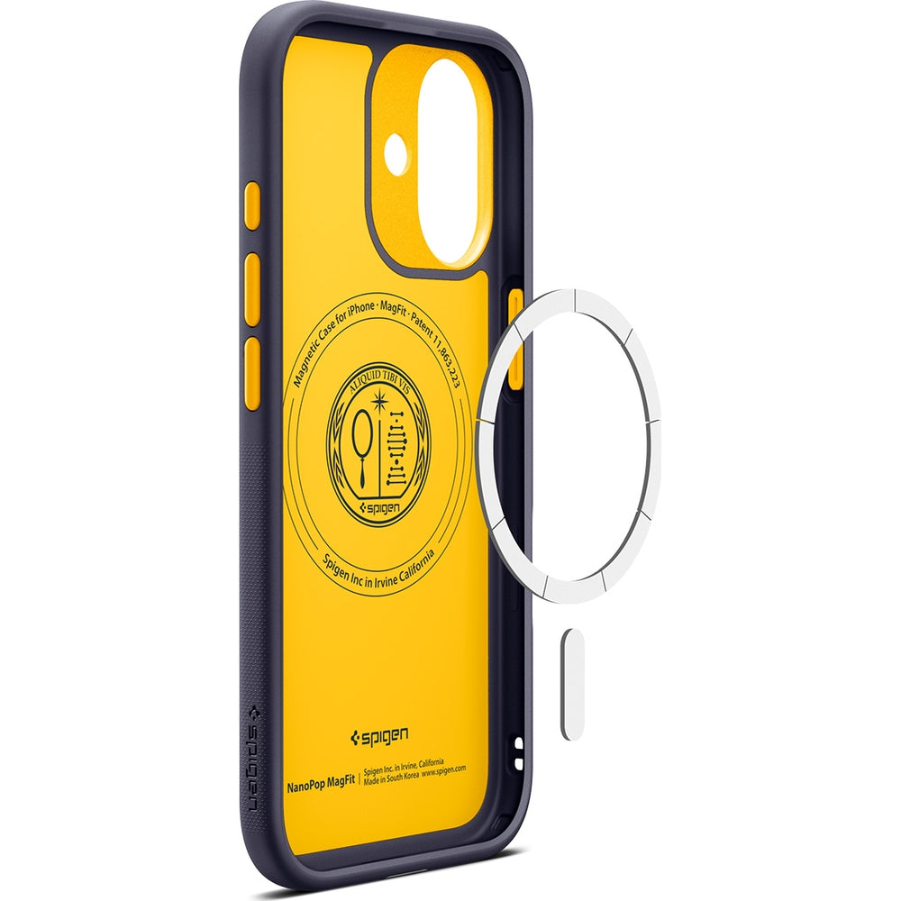 Handyhülle für iPhone 17, Spigen Nano Pop Mag mit MagSafe, Dunkelblau und Gelb