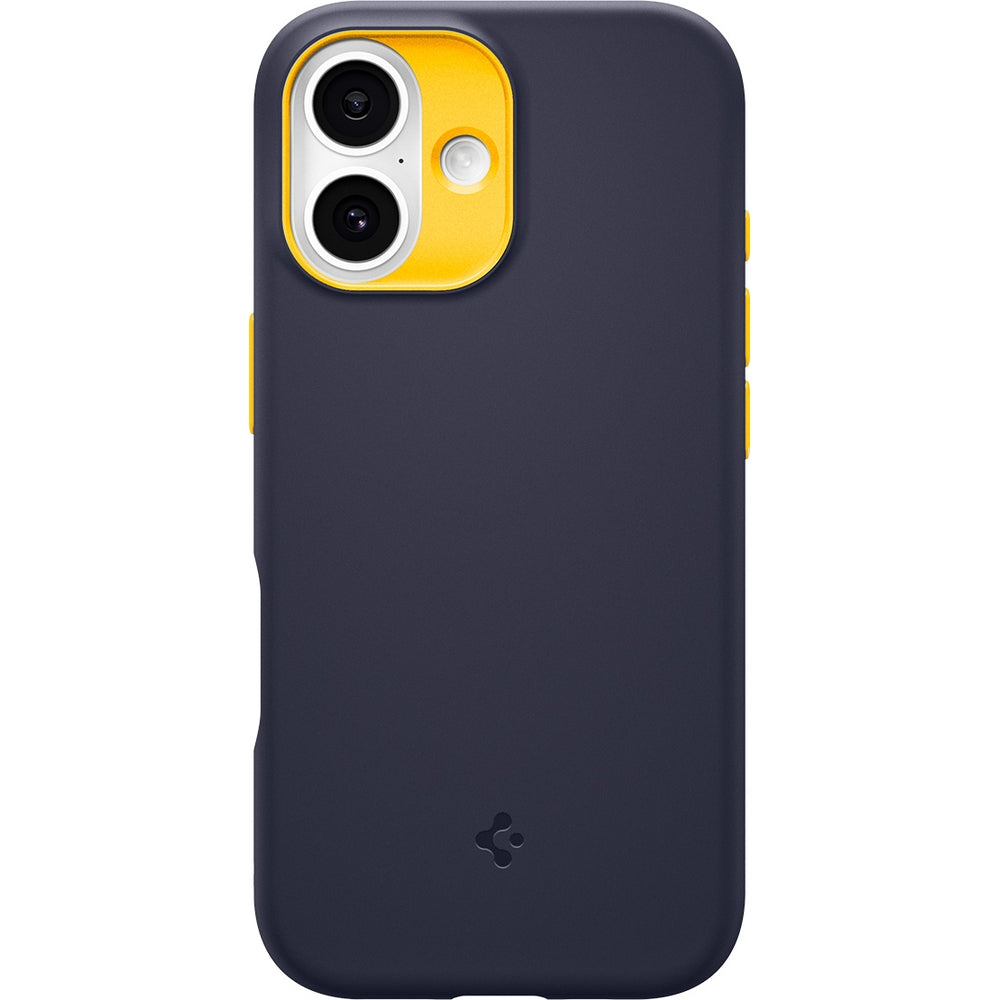 Handyhülle für iPhone 17, Spigen Nano Pop Mag mit MagSafe, Dunkelblau und Gelb