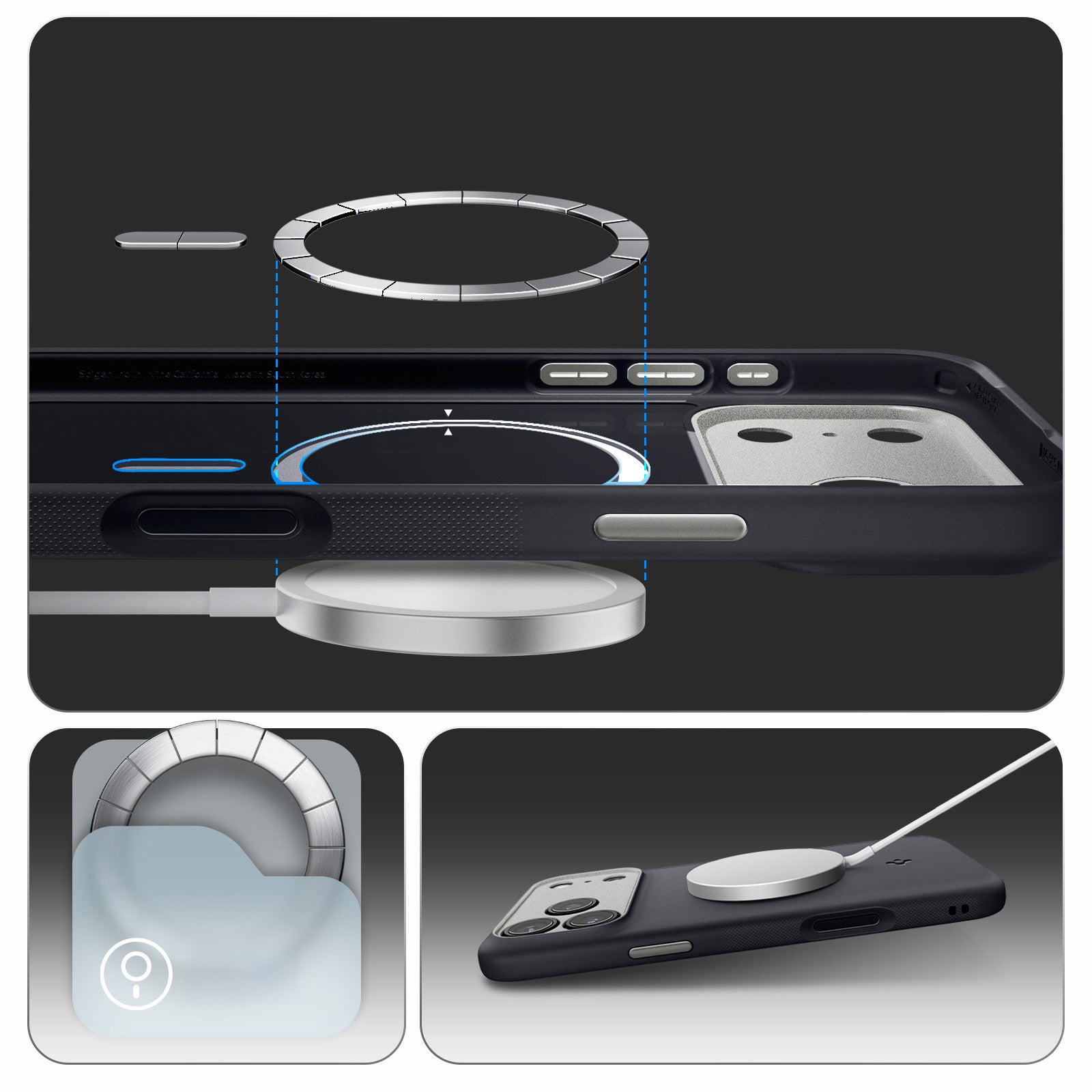 Handyhülle für iPhone 17 Pro, Spigen Nano Pop Mag mit MagSafe, Schwarz und Grau
