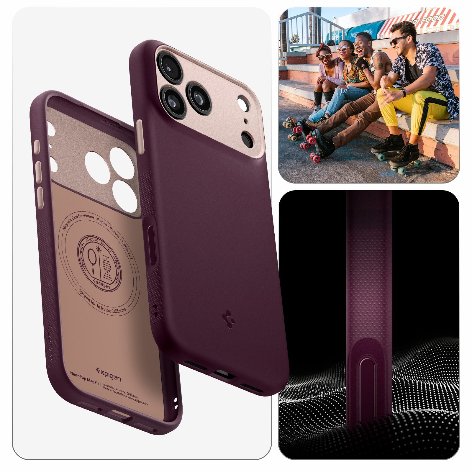 Handyhülle für iPhone 17 Pro, Spigen Nano Pop Mag mit MagSafe, Dunkelrot-Rosa