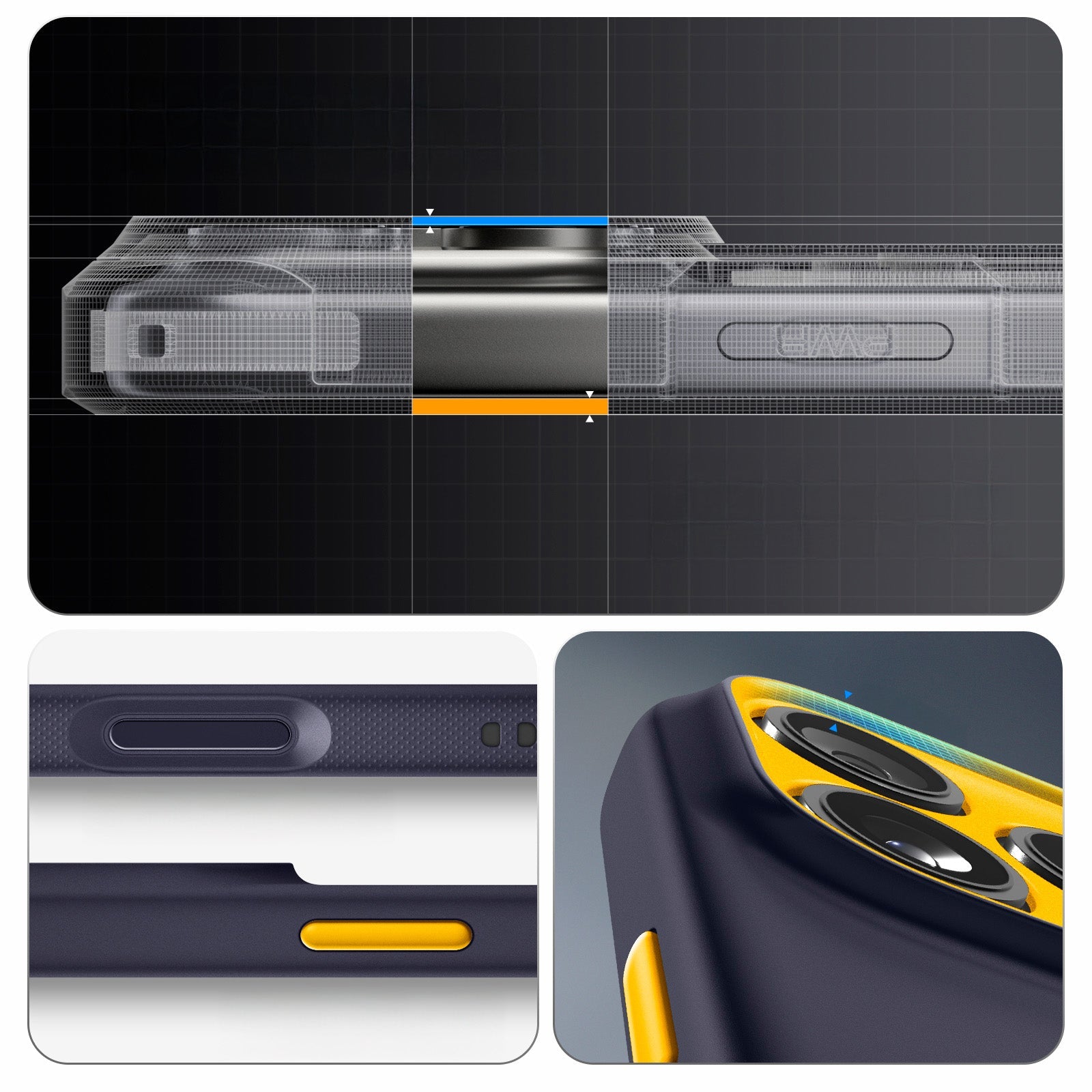 Handyhülle für iPhone 17 Pro Max, Spigen Nano Pop Mag mit MagSafe, Dunkelblau und Gelb