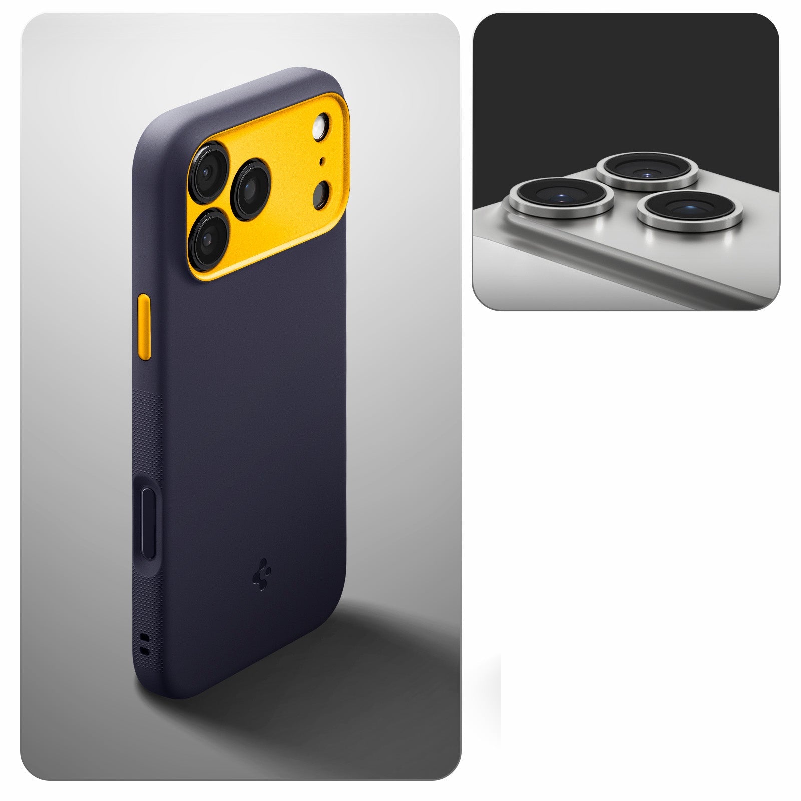 Handyhülle für iPhone 17 Pro Max, Spigen Nano Pop Mag mit MagSafe, Dunkelblau und Gelb