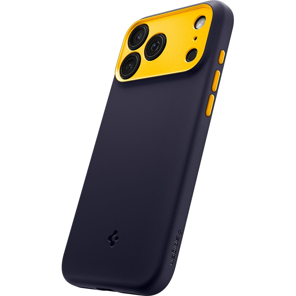 Handyhülle für iPhone 17 Pro Max, Spigen Nano Pop Mag mit MagSafe, Dunkelblau und Gelb