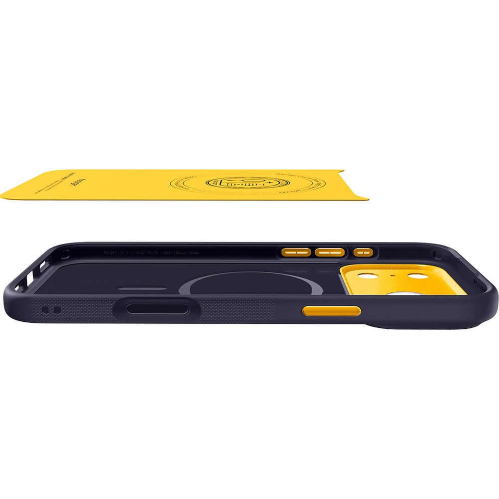 Handyhülle für iPhone 17 Pro Max, Spigen Nano Pop Mag mit MagSafe, Dunkelblau und Gelb