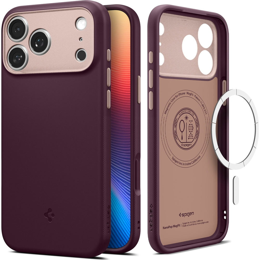 Handyhülle für iPhone 17 Pro Max, Spigen Nano Pop Mag mit MagSafe, Dunkelrot-Rosa