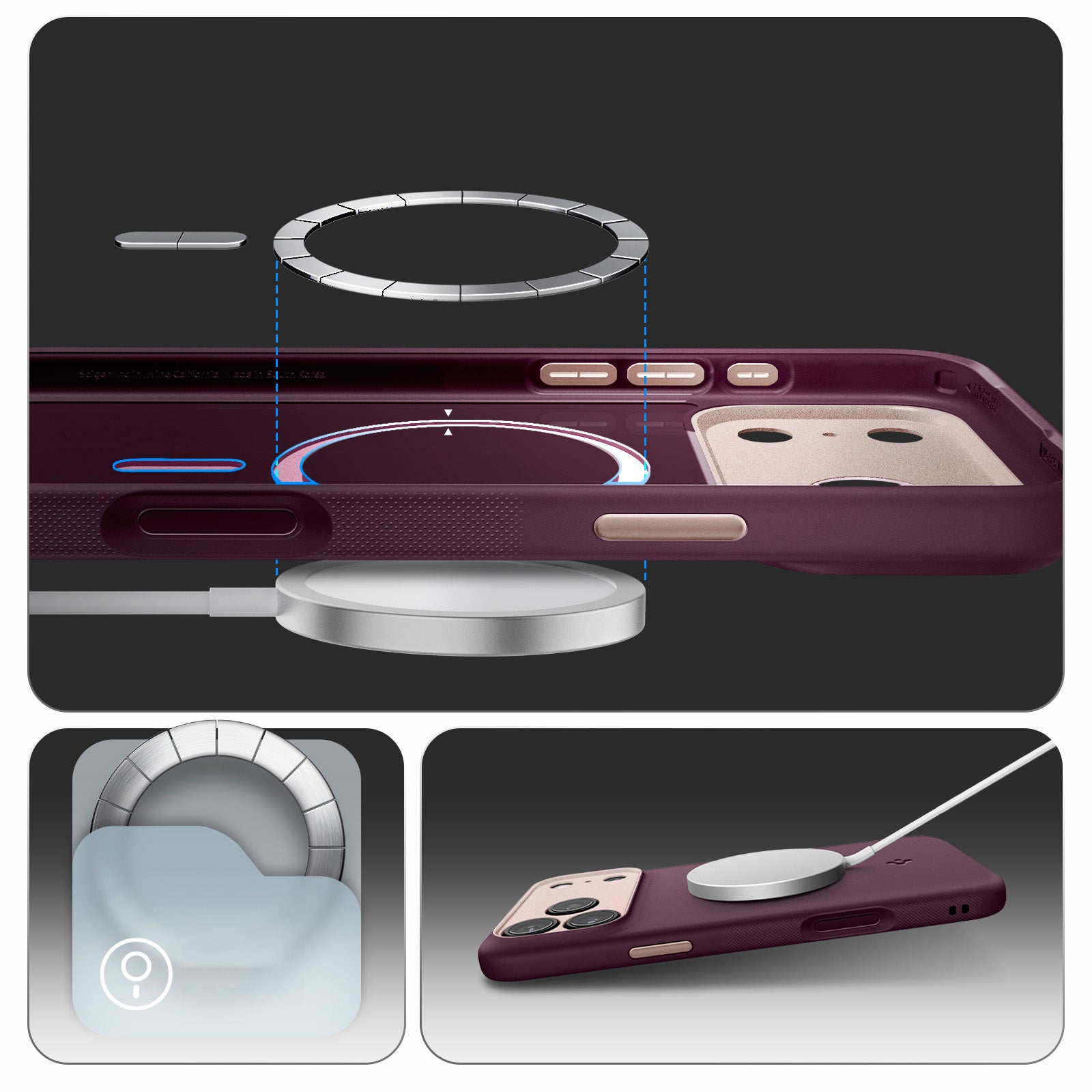 Handyhülle für iPhone 17 Pro Max, Spigen Nano Pop Mag mit MagSafe, Dunkelrot-Rosa