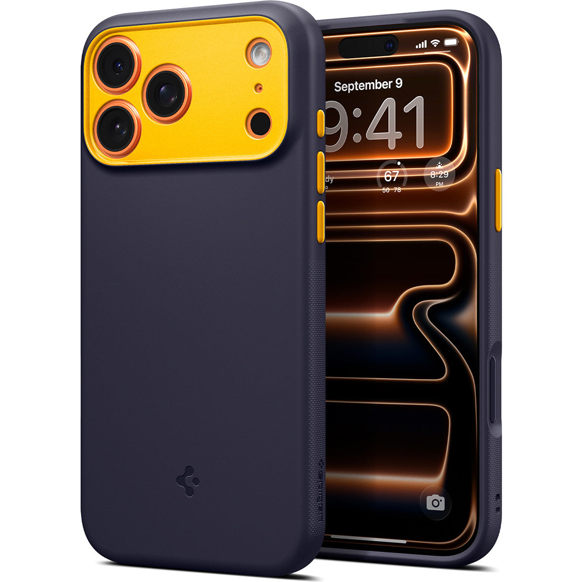 Handyhülle für iPhone 18 Pro, Spigen Nano Pop Mag mit MagSafe, Dunkelblau-Gelb (3/9)