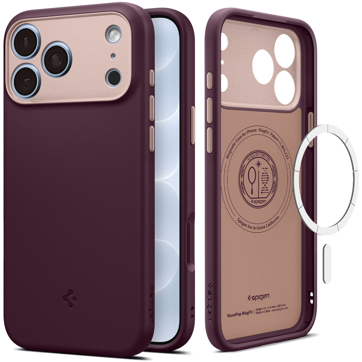 Handyhülle für iPhone 18 Pro, Spigen Nano Pop Mag mit MagSafe, Dunkelrot-Rosa (1/9)