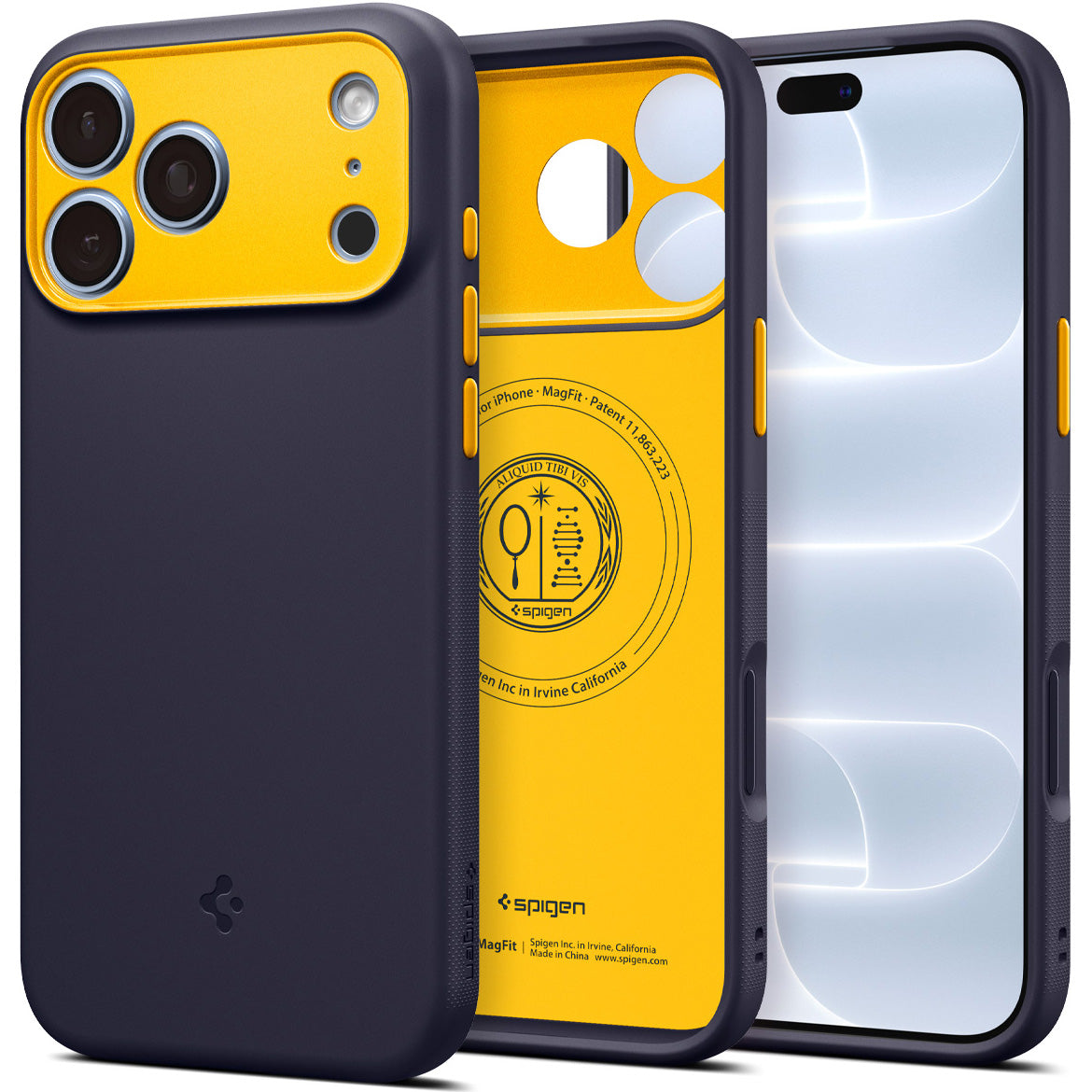 Handyhülle für iPhone 18 Pro Max, Spigen Nano Pop Mag mit MagSafe, Dunkelblau-Gelb (3/9)