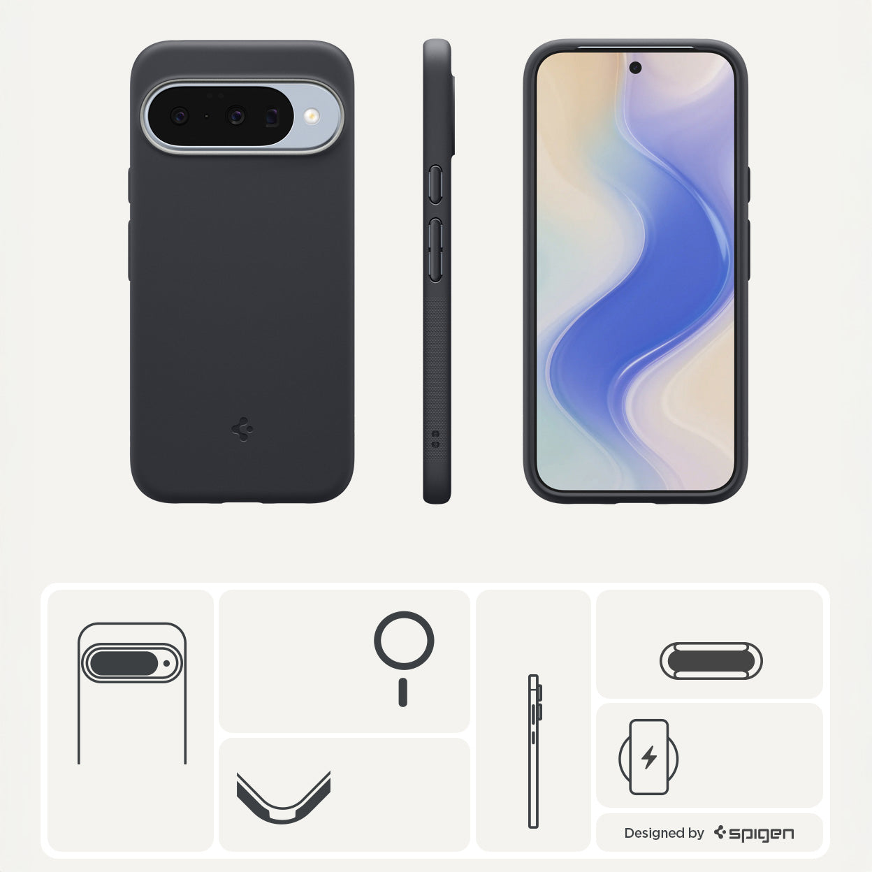 Handyhülle für Google Pixel 10 Pro / Pixel 10, Spigen Nano Pop Mag mit MagSafe, Schwarz und Grau