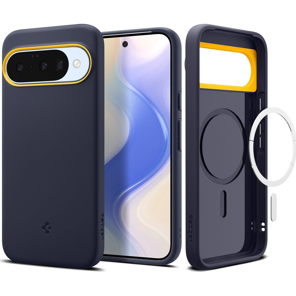 Handyhülle für Google Pixel 10 Pro / Pixel 10, Spigen Nano Pop Mag mit MagSafe, Dunkelblau und Gelb