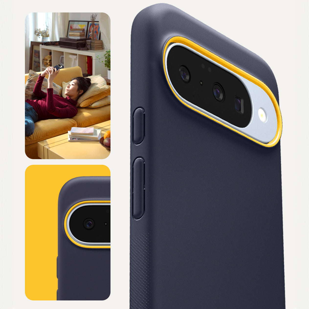 Handyhülle für Google Pixel 10 Pro / Pixel 10, Spigen Nano Pop Mag mit MagSafe, Dunkelblau und Gelb