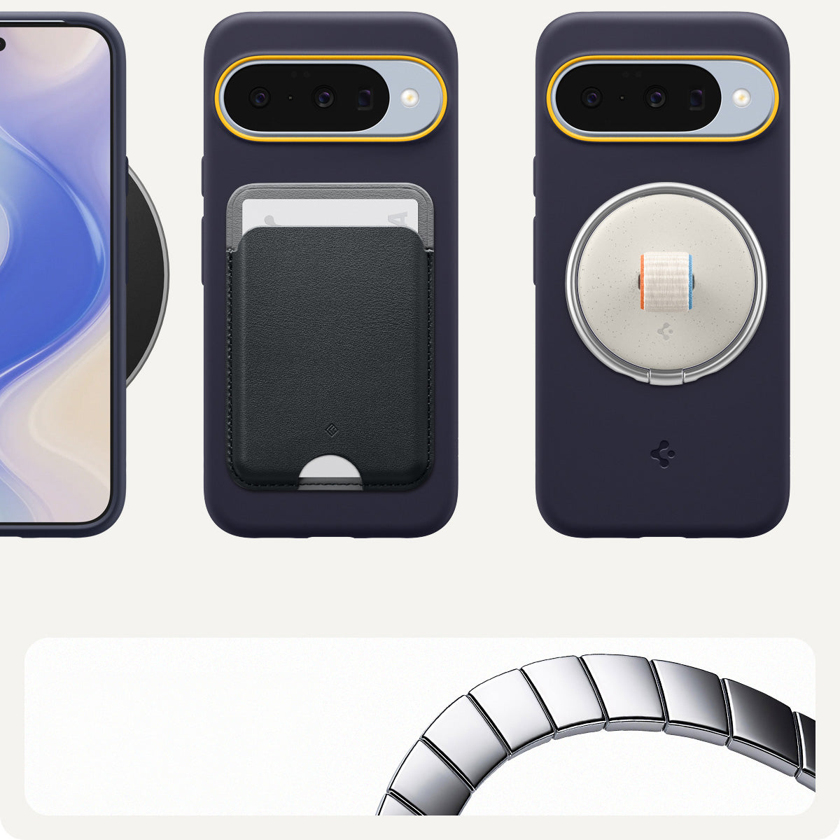 Handyhülle für Google Pixel 10 Pro / Pixel 10, Spigen Nano Pop Mag mit MagSafe, Dunkelblau und Gelb