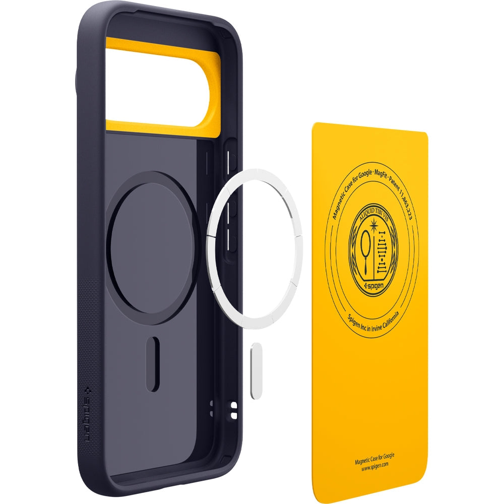 Handyhülle für Google Pixel 10 Pro / Pixel 10, Spigen Nano Pop Mag mit MagSafe, Dunkelblau und Gelb