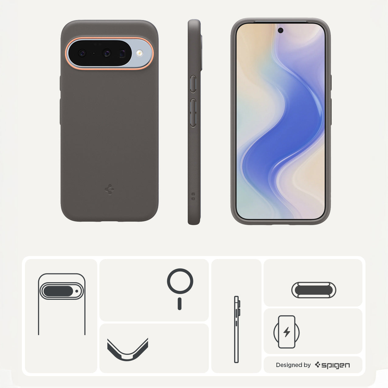 Handyhülle für Google Pixel 10 Pro / Pixel 10, Spigen Nano Pop Mag mit MagSafe, Grau-Orange