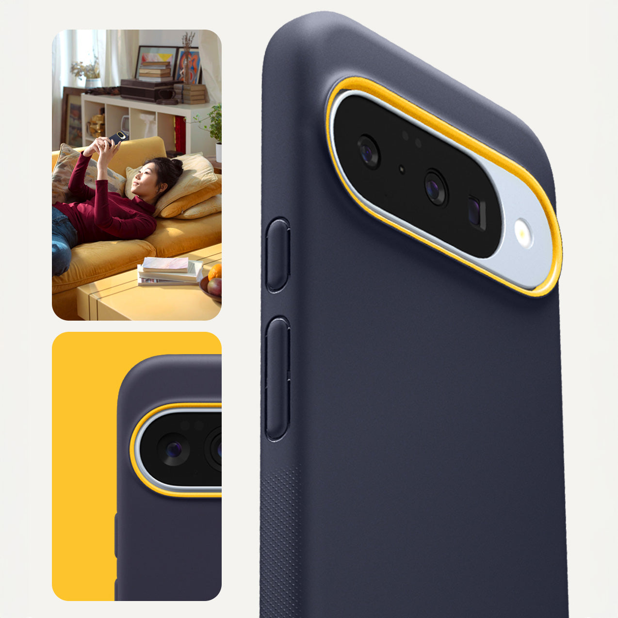 Handyhülle für Google Pixel 10 Pro XL, Spigen Nano Pop Mag mit MagSafe, Dunkelblau und Gelb