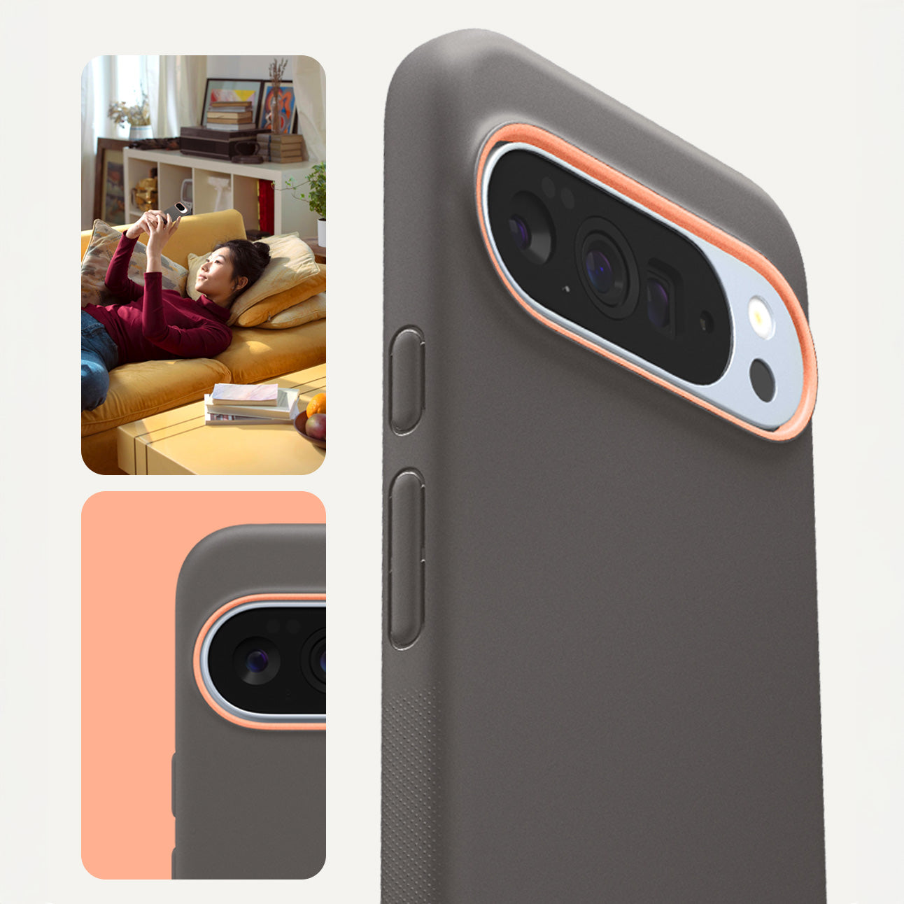 Handyhülle für Pixel 10 Pro XL, Spigen Nano Pop Mag mit MagSafe, Grau-Orange