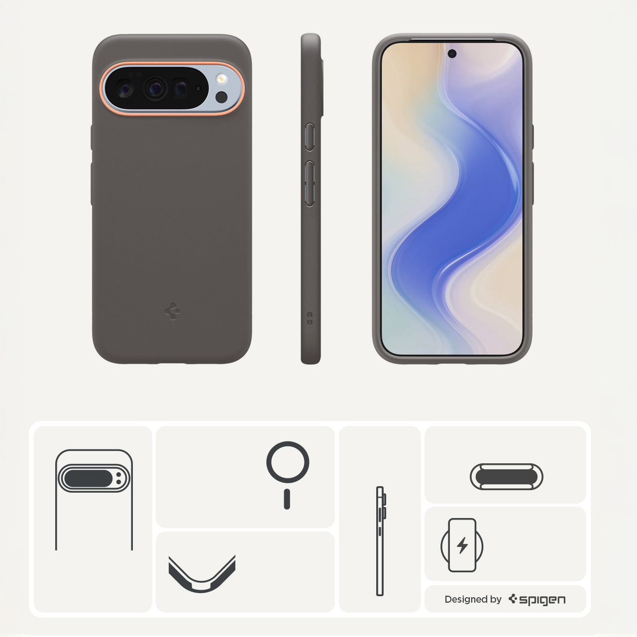 Handyhülle für Pixel 10 Pro XL, Spigen Nano Pop Mag mit MagSafe, Grau-Orange