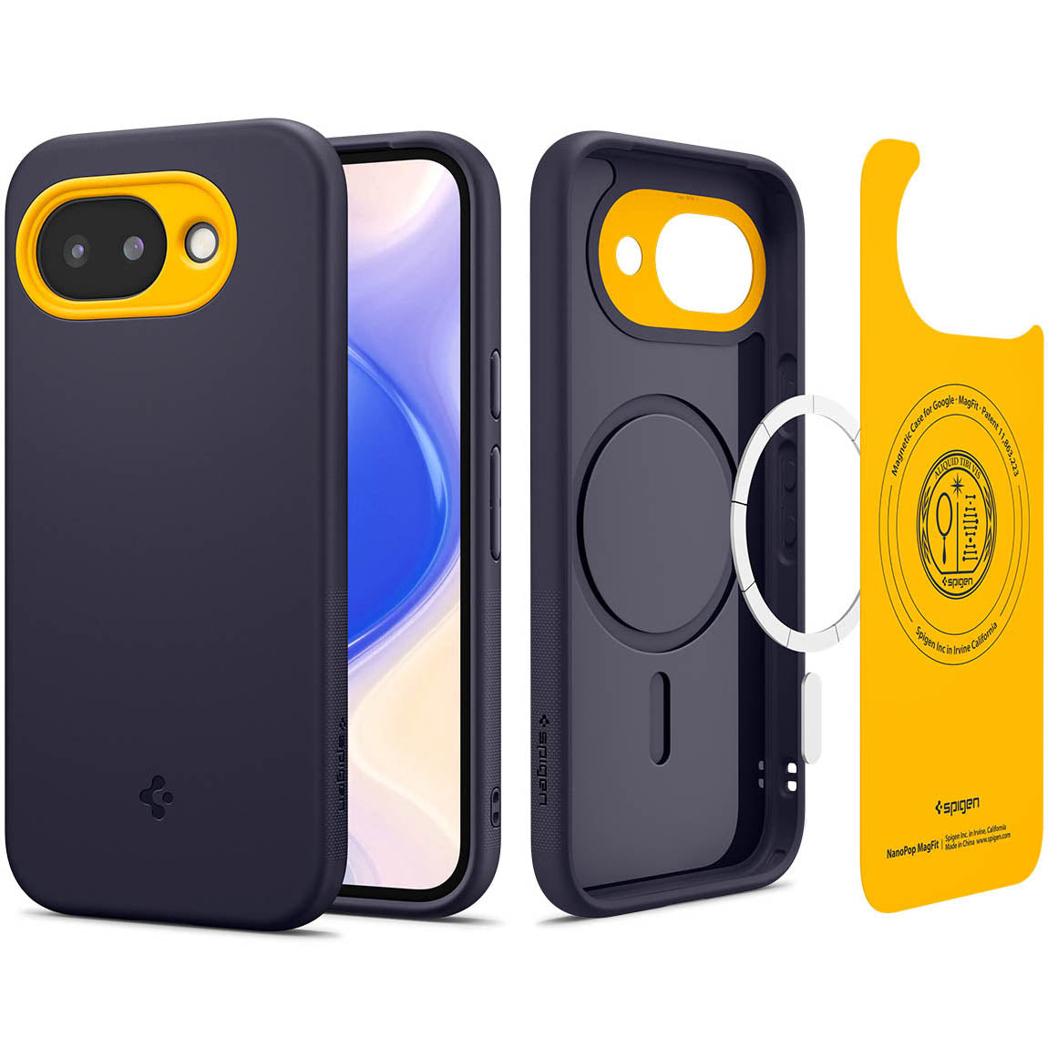 Handyhülle für Google Pixel 10a, Spigen Nano Pop Mag mit MagSafe, Dunkelblau-Gelb