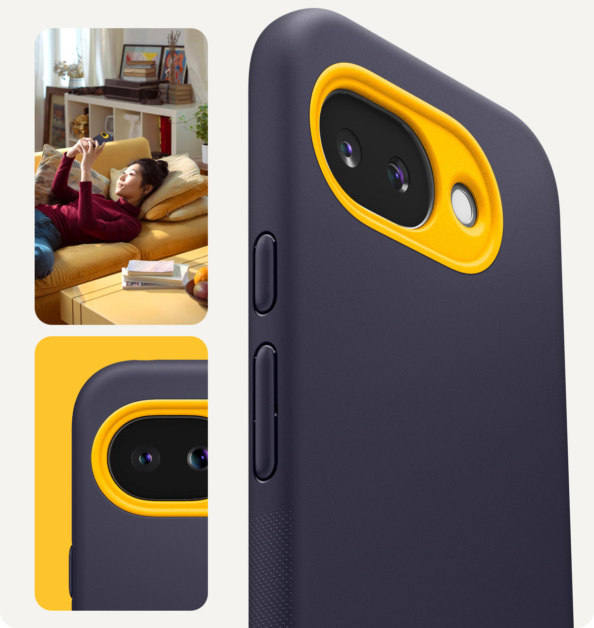 Handyhülle für Google Pixel 10a, Spigen Nano Pop Mag mit MagSafe, Dunkelblau-Gelb