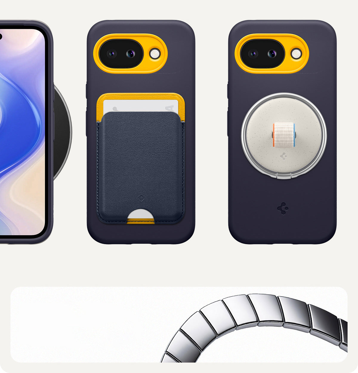 Handyhülle für Google Pixel 10a, Spigen Nano Pop Mag mit MagSafe, Dunkelblau-Gelb