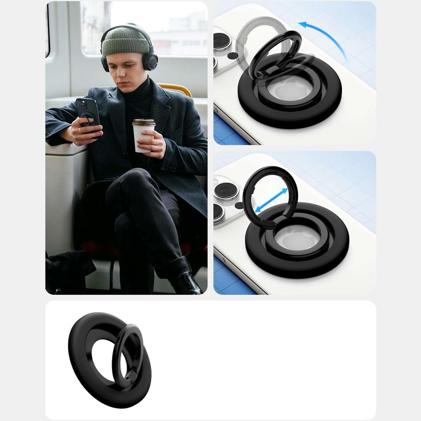 Magnetischer Fingerhalter für MagSafe, Spigen Nano Pop Phone Ring, Schwarz
