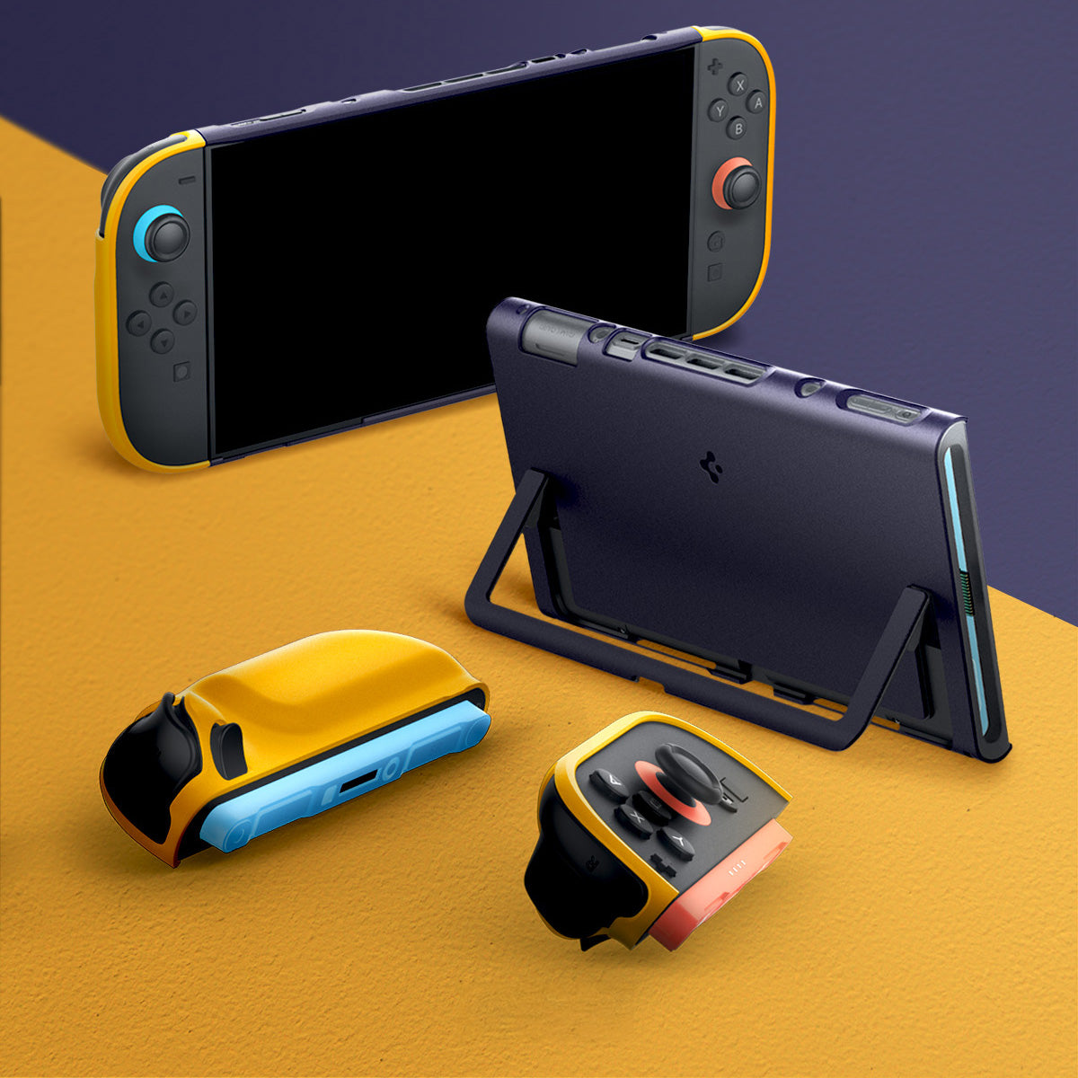 Hülle für Nintendo Switch 2, Spigen Nano Pop V2, Dunkelblau-Gelb