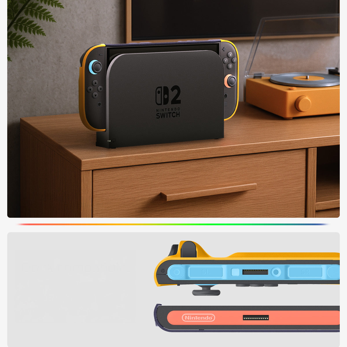Hülle für Nintendo Switch 2, Spigen Nano Pop V2, Dunkelblau-Gelb