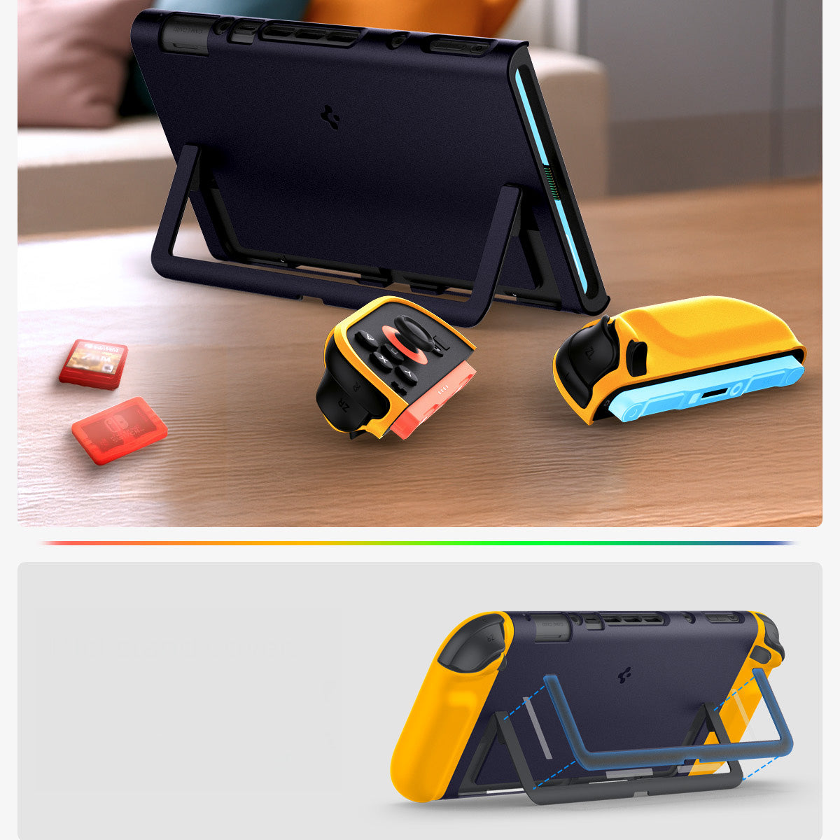 Hülle für Nintendo Switch 2, Spigen Nano Pop V2, Dunkelblau-Gelb