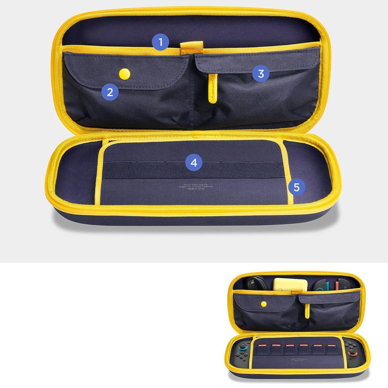 Hülle für Nintendo Switch 2, Spigen Nano Pop Pro Pouch, Dunkelblau-Gelb