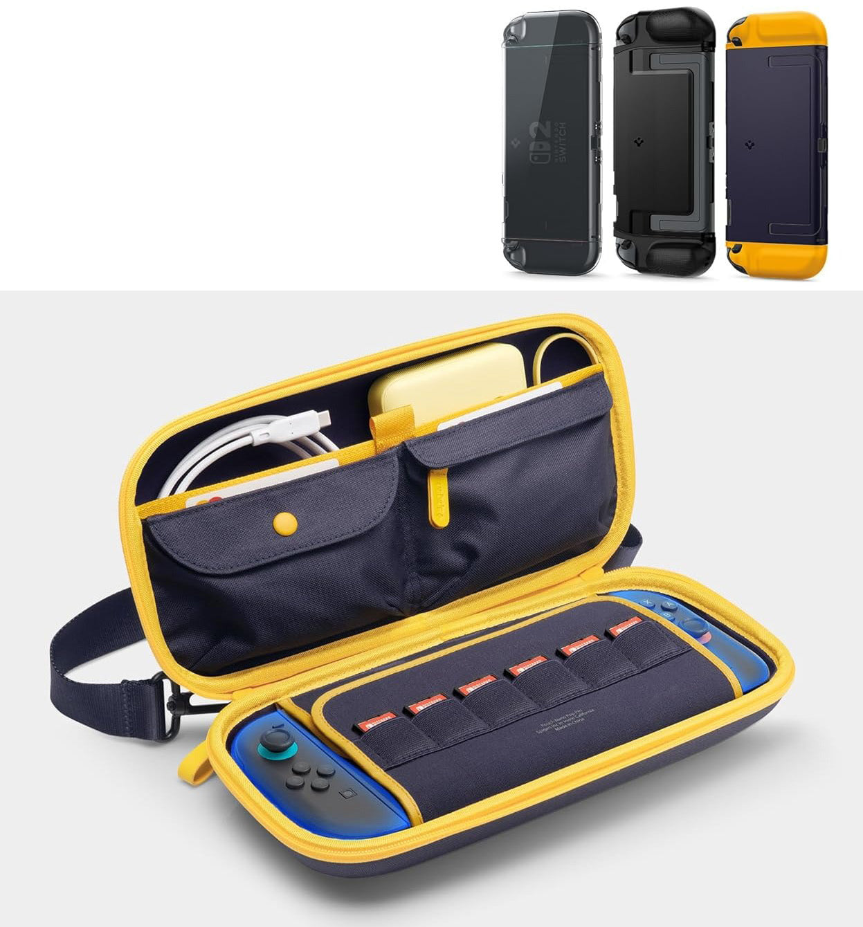 Hülle für Nintendo Switch 2, Spigen Nano Pop Pro Pouch, Dunkelblau-Gelb
