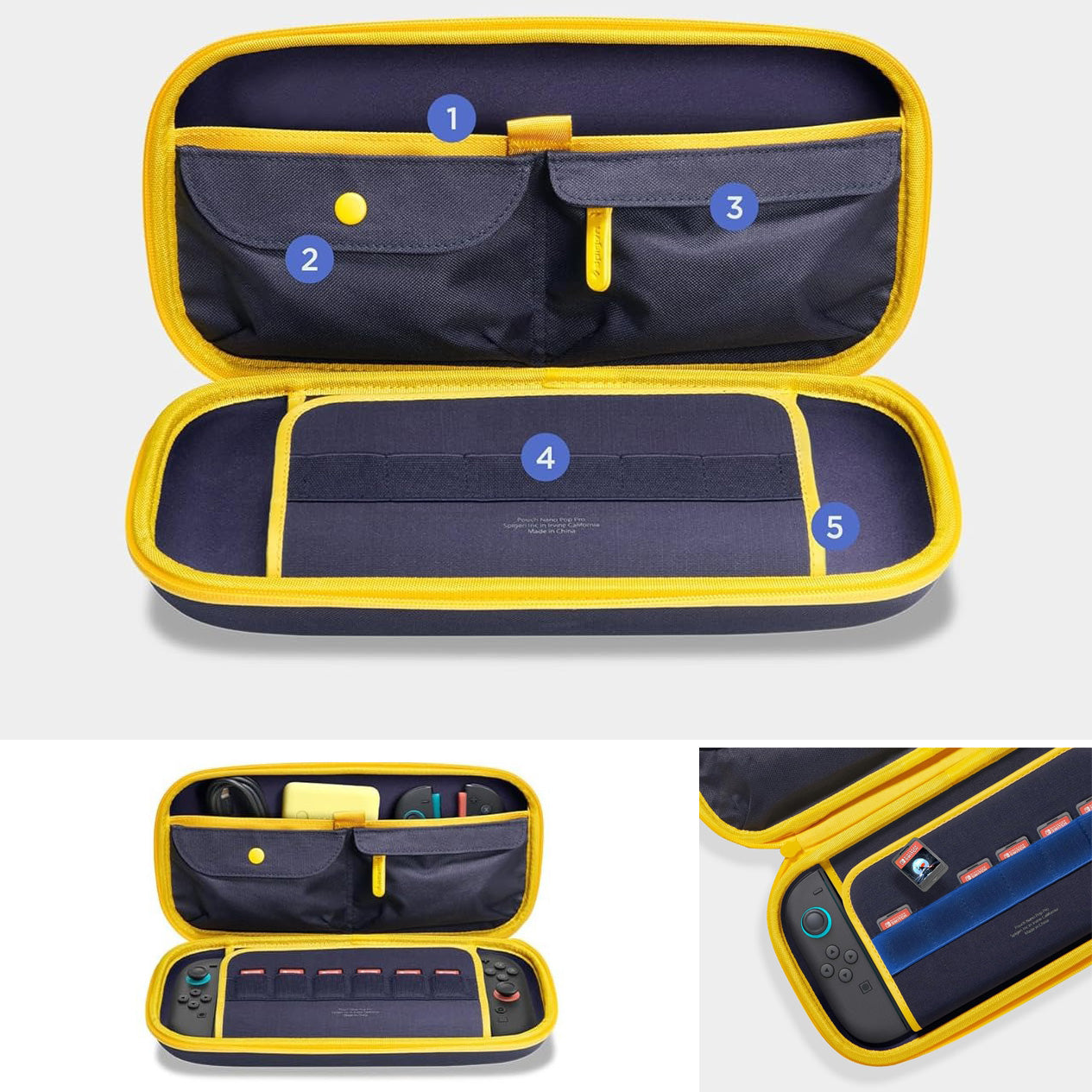 Hülle für Nintendo Switch 2, Spigen Nano Pop Pro Pouch, Dunkelblau-Gelb