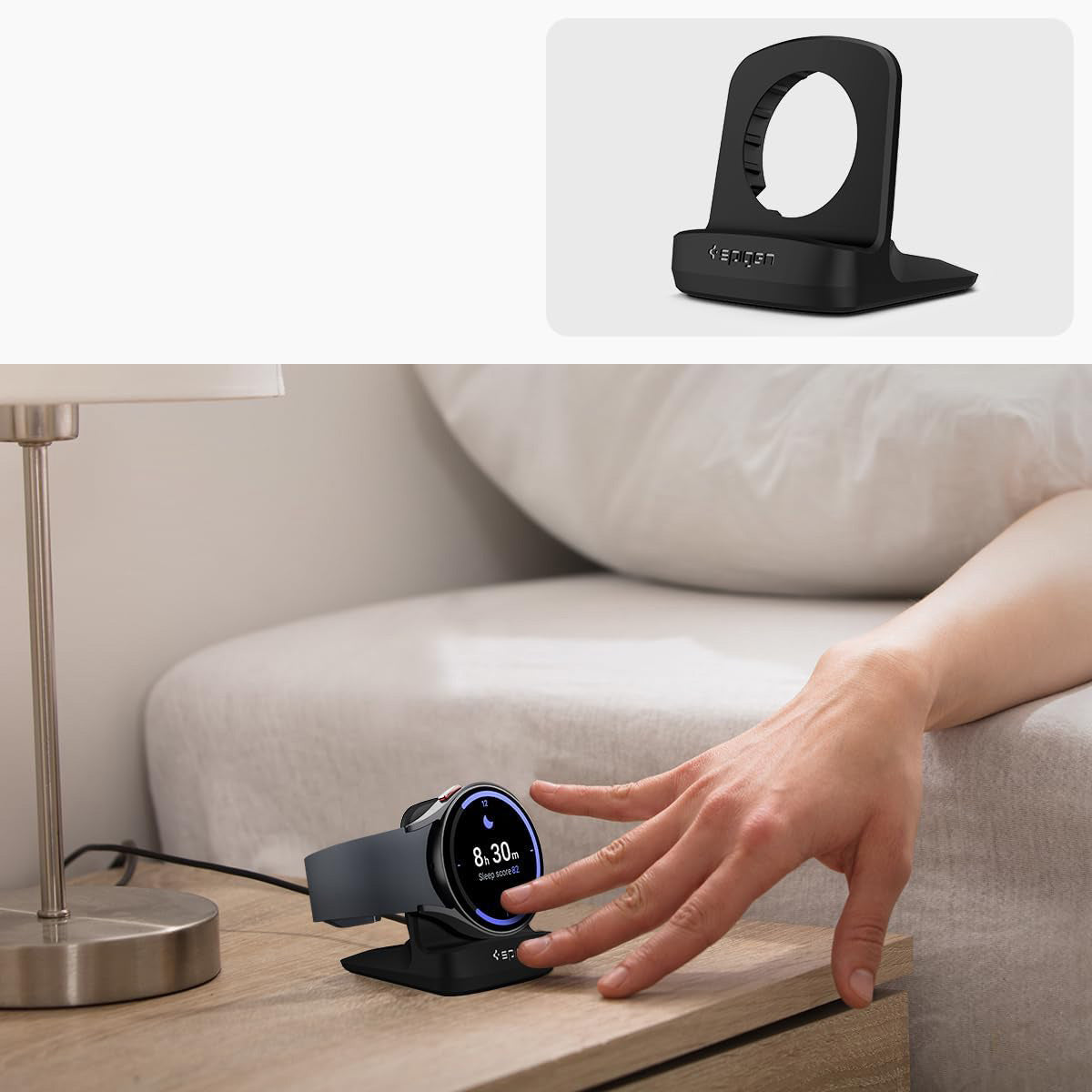 Ladegerät-Dockingstation für Galaxy Watch Ultra / 7 / FE / 6 / 5, Spigen Night Stand S353, Schwarz
