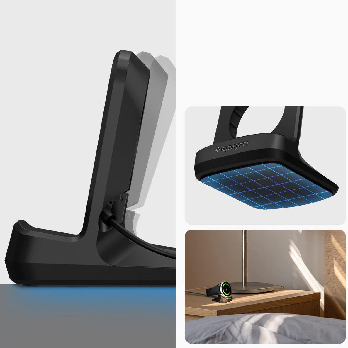 Ladegerät-Dockingstation für Galaxy Watch Ultra / 7 / FE / 6 / 5, Spigen Night Stand S353, Schwarz