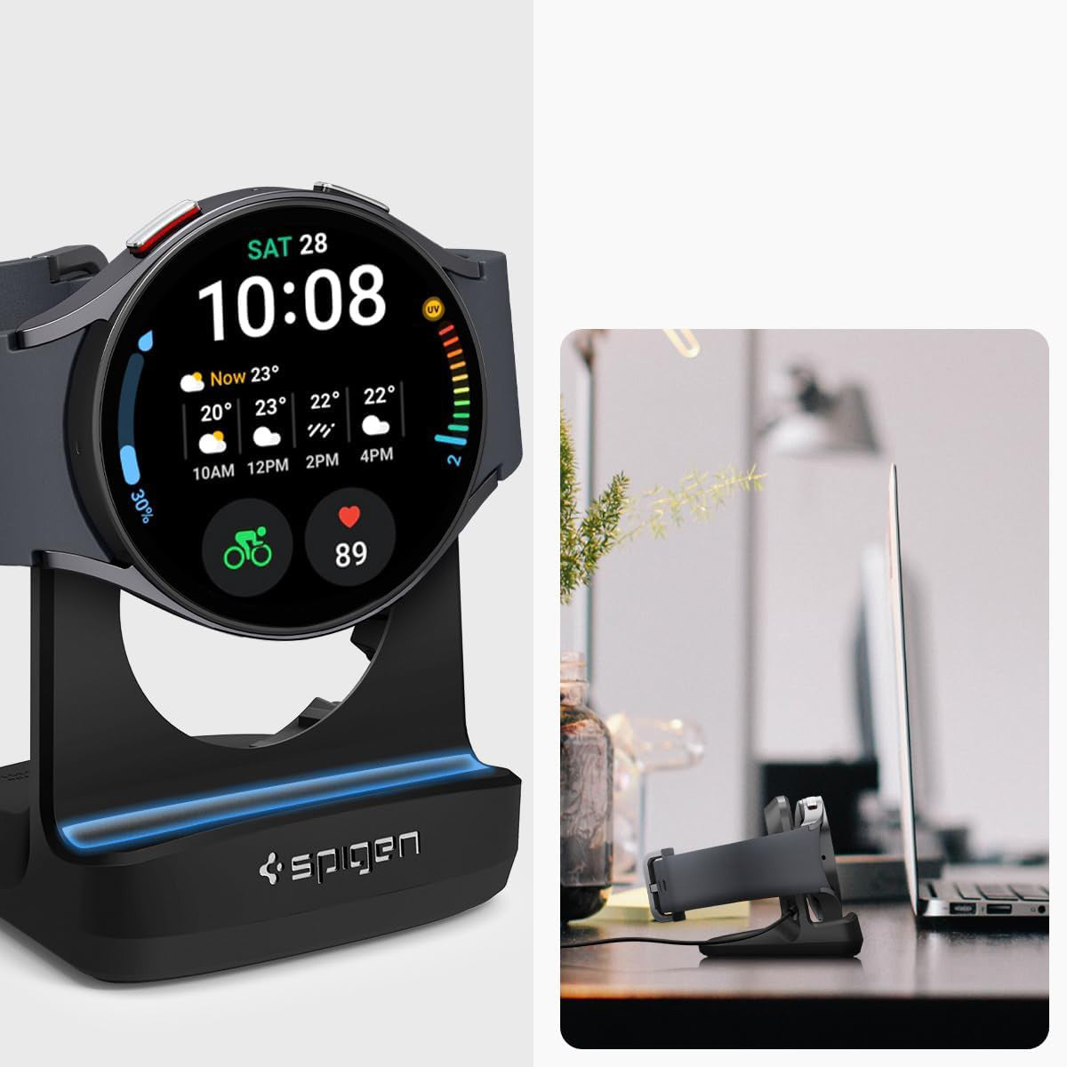 Ladegerät-Dockingstation für Galaxy Watch Ultra / 7 / FE / 6 / 5, Spigen Night Stand S353, Schwarz