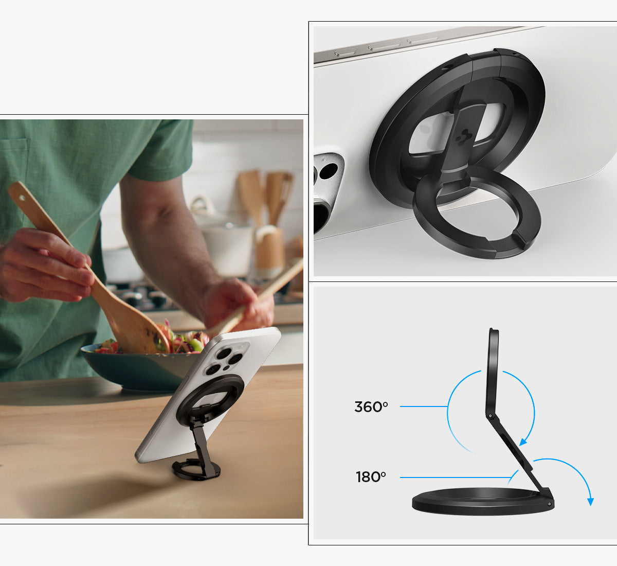 Magnetischer Fingerhalter Stand für MagSafe, Spigen O-Mag Phone Holder MagFit OM102, Schwarz