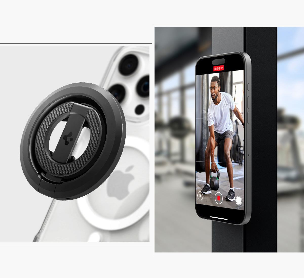 Magnetischer Fingerhalter Stand für MagSafe, Spigen O-Mag Phone Holder MagFit OM102, Schwarz