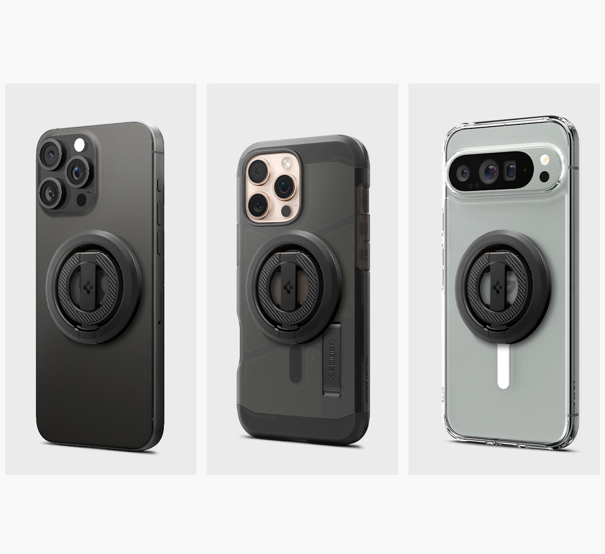 Magnetischer Fingerhalter Stand für MagSafe, Spigen O-Mag Phone Holder MagFit OM102, Schwarz