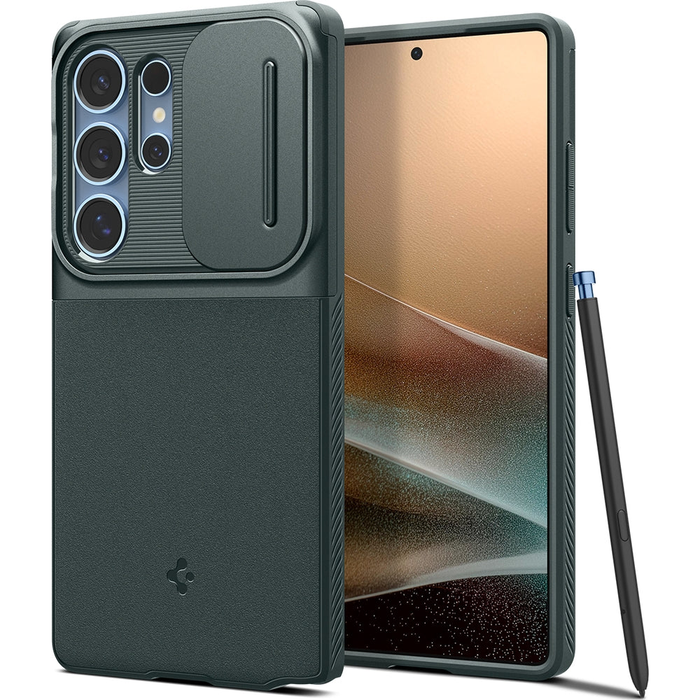Handyhülle für Galaxy S25 Ultra, Spigen Optik Armor, Grün
