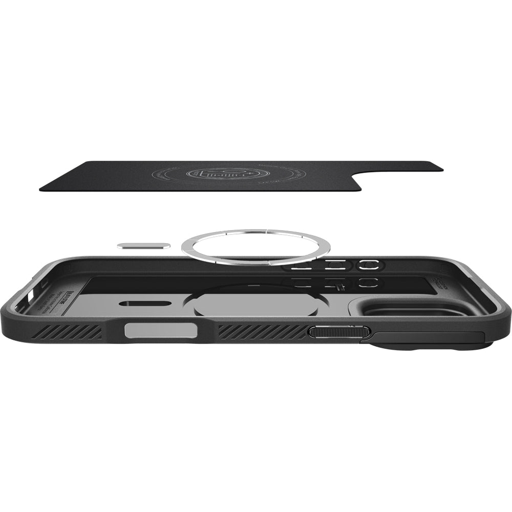 Handyhülle für iPhone 16 Pro Max, Spigen Optik Armor Mag mit MagSafe, Schwarz