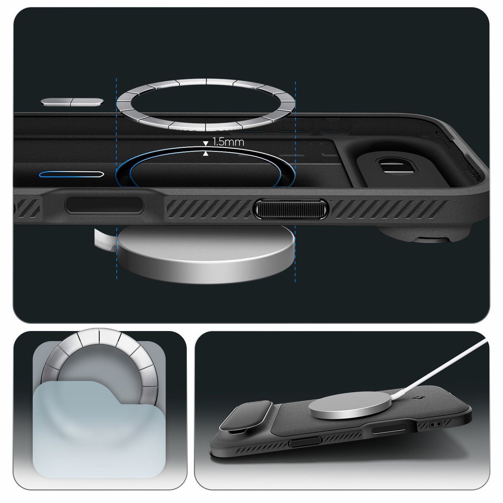 Handyhülle für iPhone Air, Spigen Optik Armor Mag mit MagSafe, Schwarz