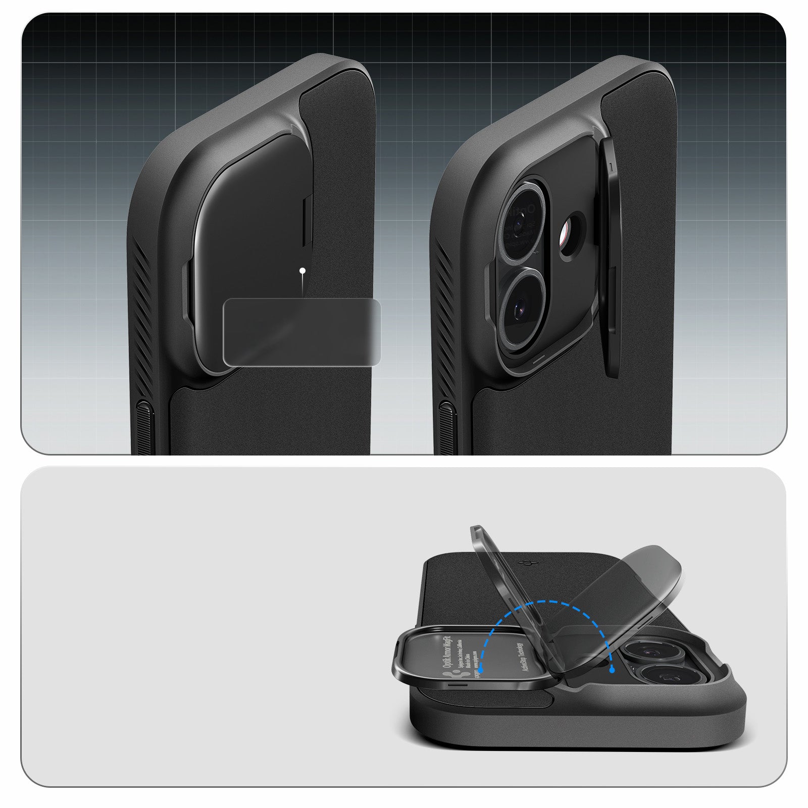Handyhülle für iPhone 17, Spigen Optik Armor Mag mit MagSafe, Schwarz