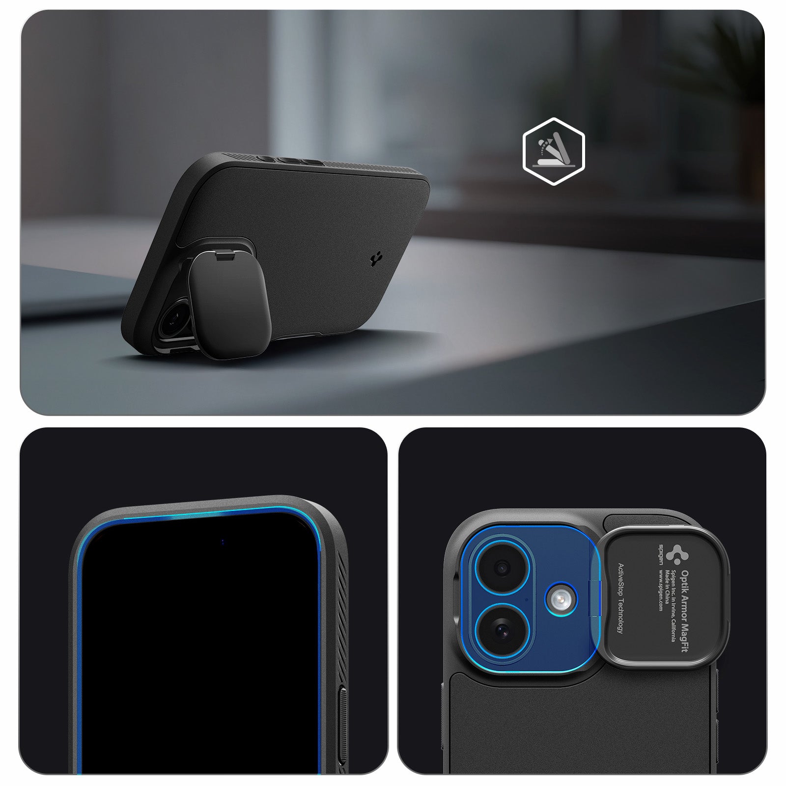Handyhülle für iPhone 17, Spigen Optik Armor Mag mit MagSafe, Schwarz