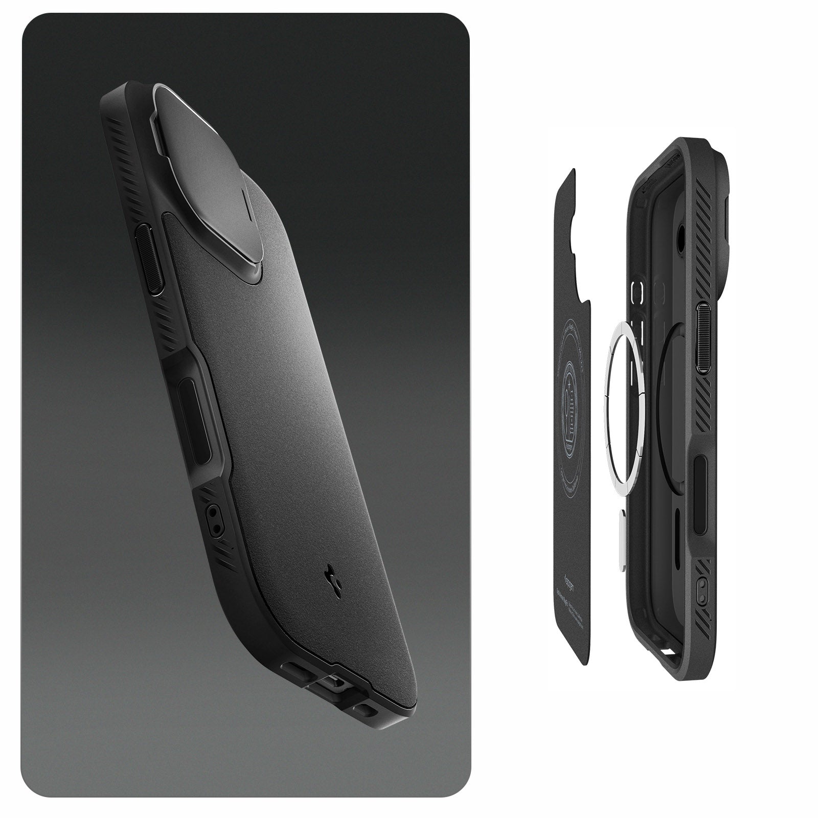Handyhülle für iPhone 17, Spigen Optik Armor Mag mit MagSafe, Schwarz
