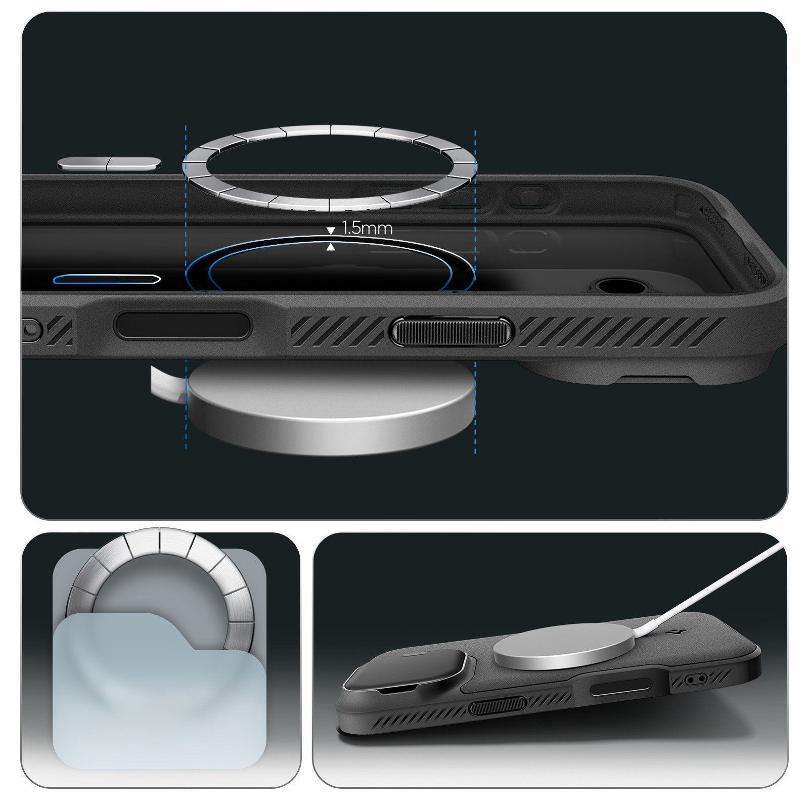 Handyhülle für iPhone 17, Spigen Optik Armor Mag mit MagSafe, Schwarz