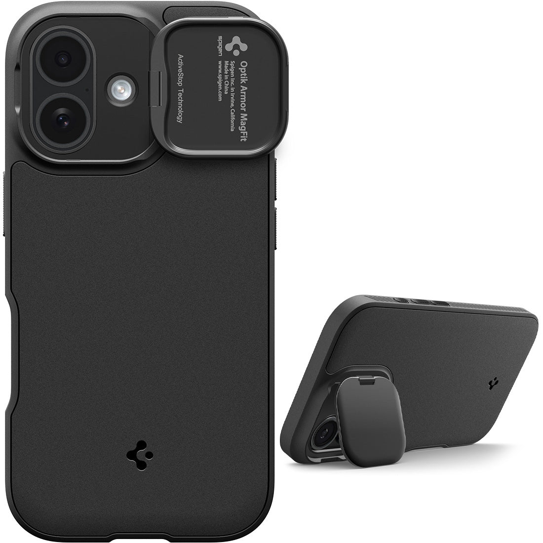 Handyhülle für iPhone 17, Spigen Optik Armor Mag mit MagSafe, Schwarz